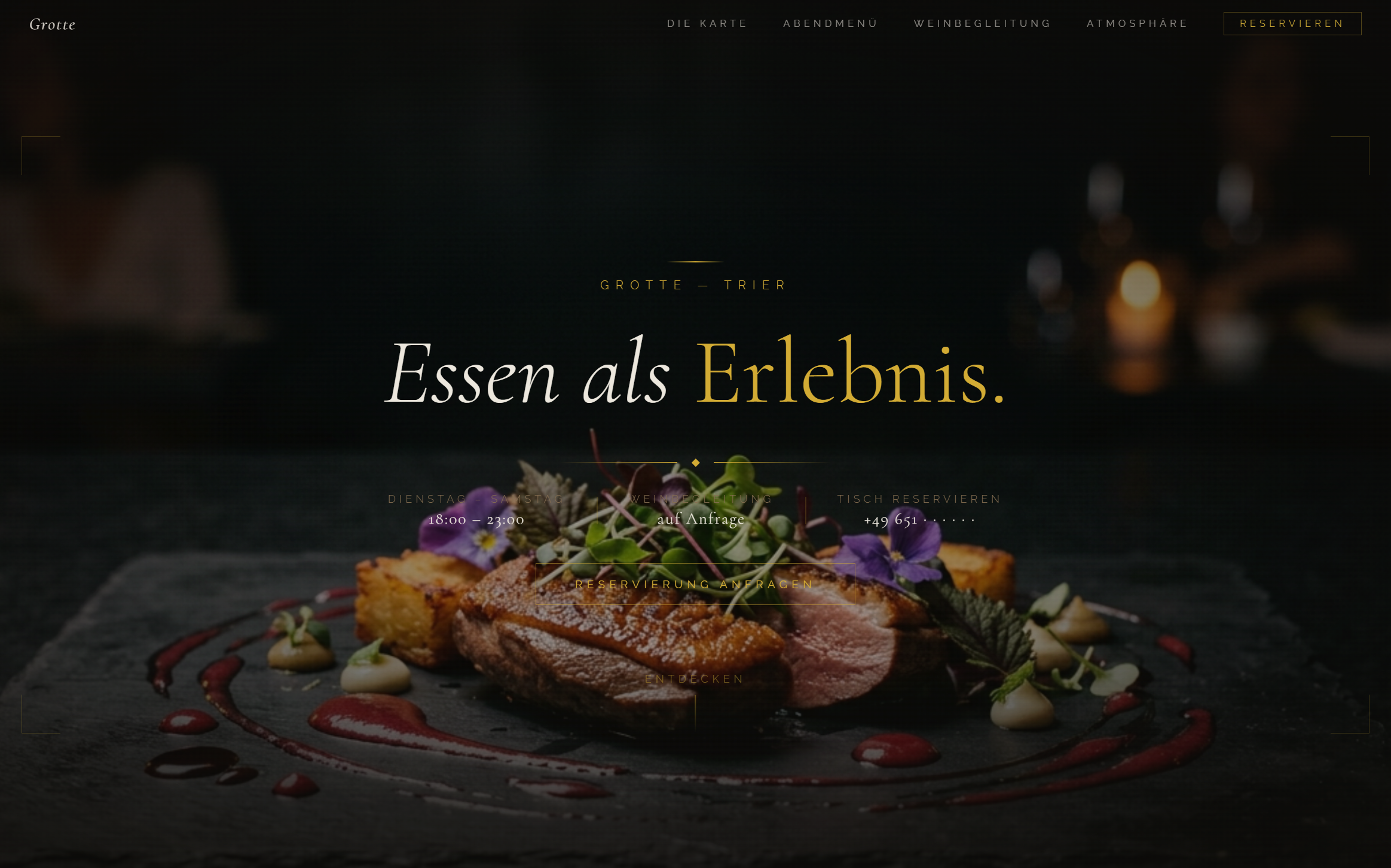 Stilvorschau Fine Dining, Webdesign-Beispiel für Gastronomie