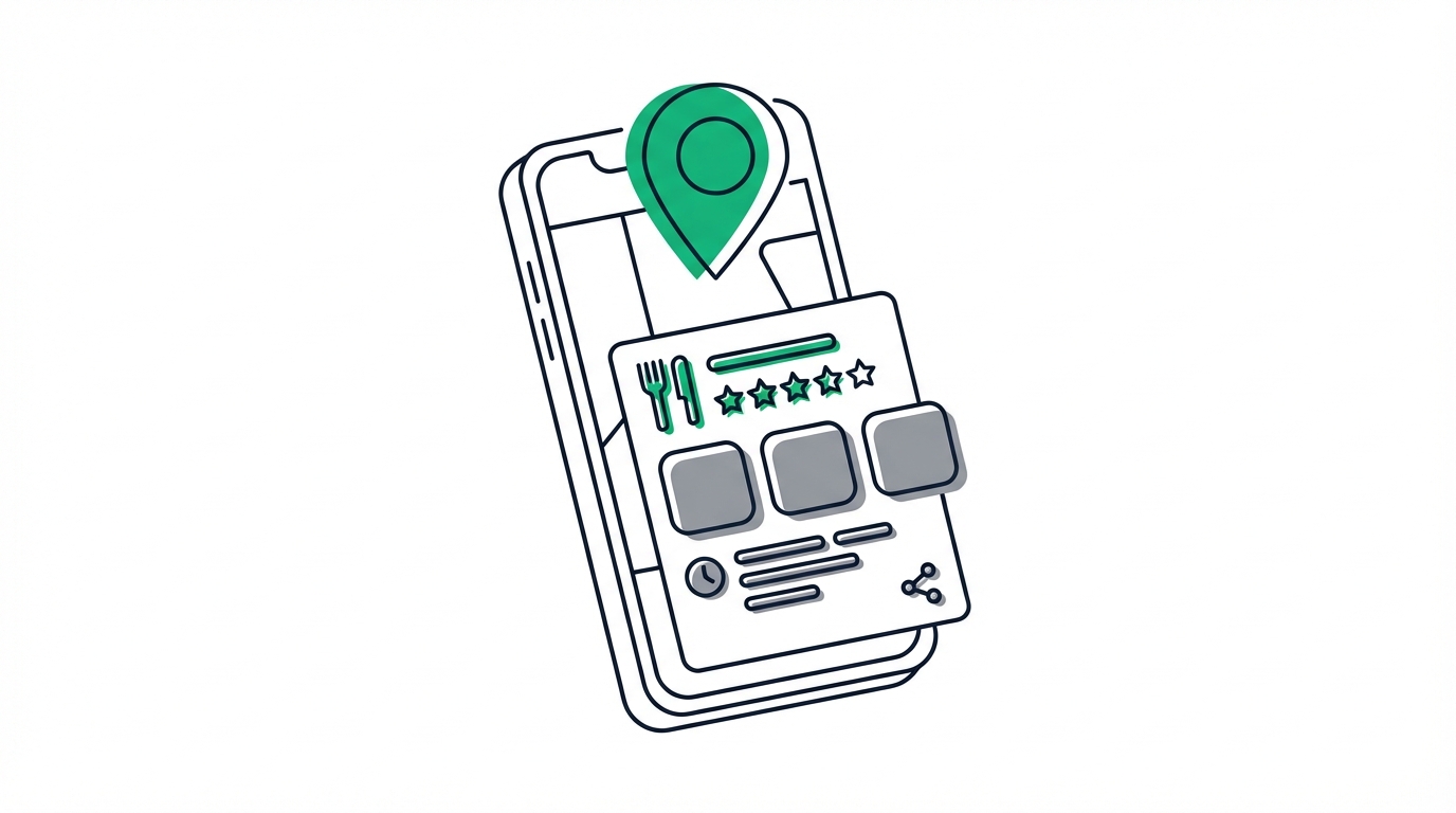 Google Maps Eintrag auf Smartphone zeigt Restaurant-Details mit Bewertungen und Öffnungszeiten